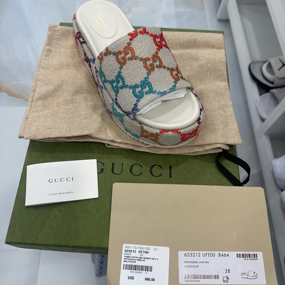 Gucci Multicolor GG Canvas Platform Slide Sandals - Picture 4 of 4
